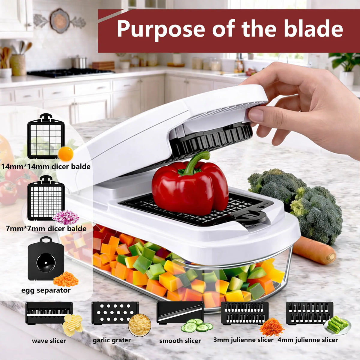 Snofrid Vegetable Chopper,15-in-1 Multifunctional Food Chopper,Professional Onion Chopper with 8 Blades,Vegetable Cutter with Container for Salad,Potato,Carrot,and Garlic; Essential Kitchen Tool