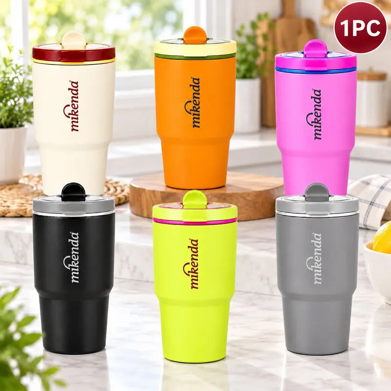 1PC Hidden Carry Handle Insulated Coffee Tumbler with Straw, Insulated Flask, Stainless Steel Vacuum Travel Mug with Lid, Portable Leak Resistant Cup, Car Cup Holder Friendly, for Women, Office School Outdoor Daily Use, Birthday Holiday Gift