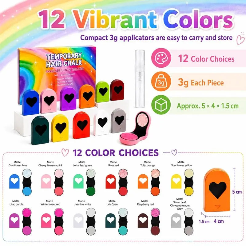 Bold Vibrants Temporary Hair Chalk Dye – Washable Color Makeup for Events, DIY Hair Styling