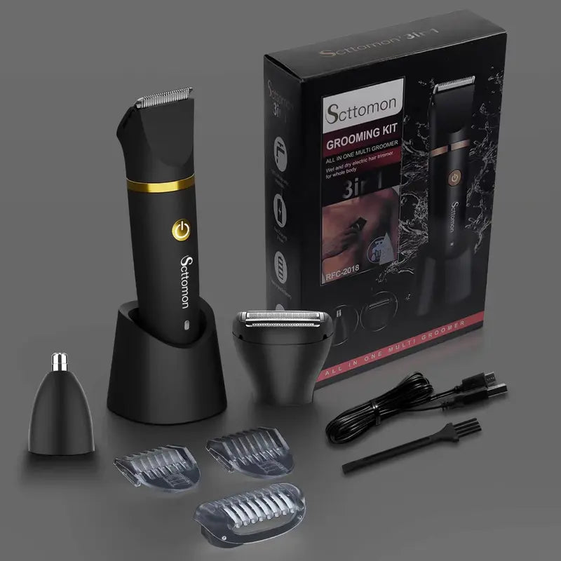 Scttomon 3 in 1 Electric Body Hair Trimmer, Groin Groomer for Men Cordless, Waterproof Electric Shaver Nose Hair Trimmer, Ball Pubic Shaver for Male, Husband Gift for Birthday and Halloween & Christmas Comfort