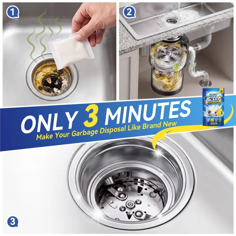 Garbage Disposal Cleaner Packets, Deep Cleaning & Descaling Pods for Kitchen Sinks, Remove Odor-Causing Residue & Keep Sink Fresh, 16 Count