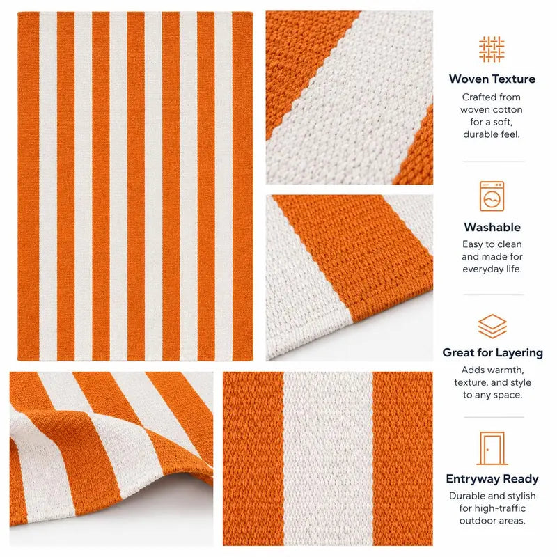 Halloween Orange and White Striped Outdoor Layering Rug