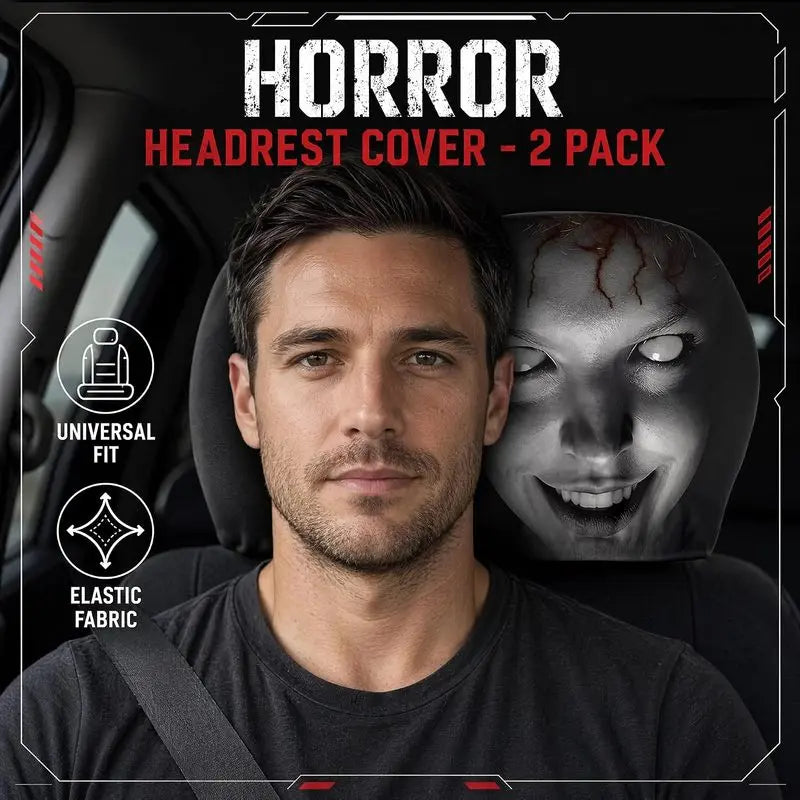 Halloween Car Decor Set! 2-Pack Breathable Ghost Face Headrest Covers, Upgrade Comfort Dust Cover, Immersive Horror Atmosphere Car Accessories Interior