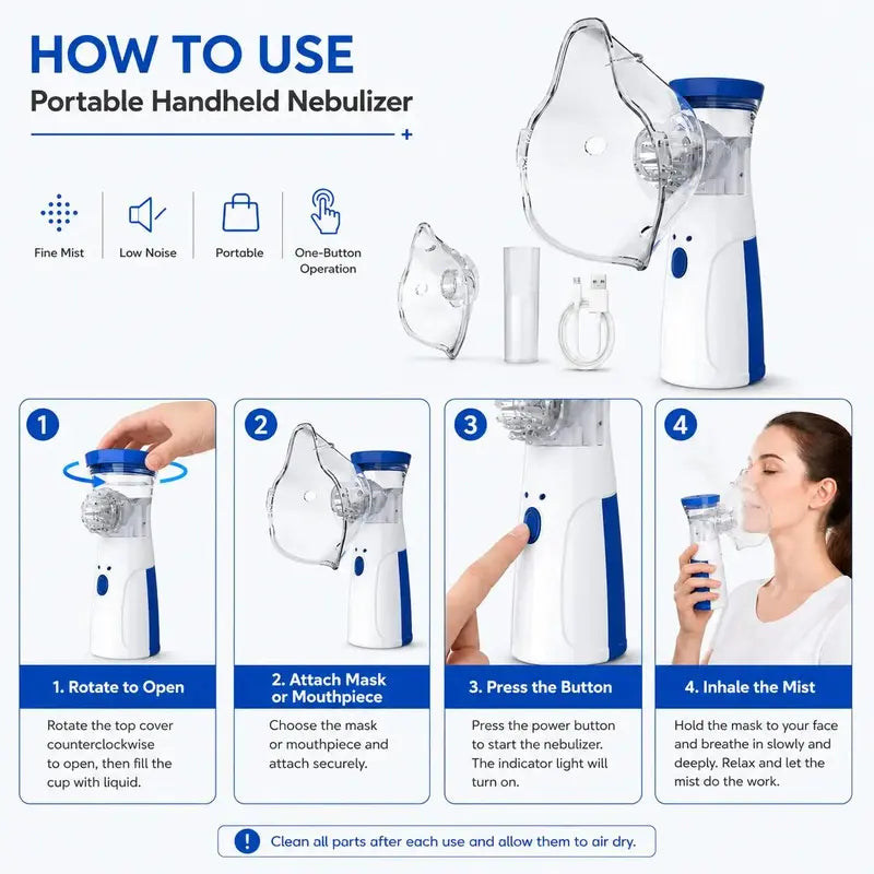 Portable Rechargeable Handheld Mesh Nebulizer – 3 Intensity Levels