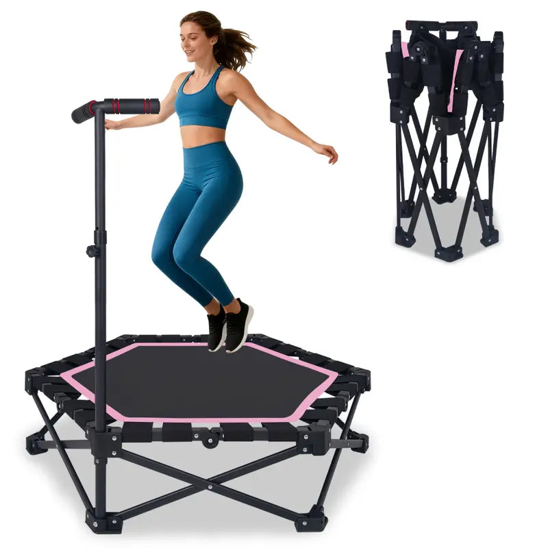 Foldable Fitness Trampoline with Adjustable T-Bar