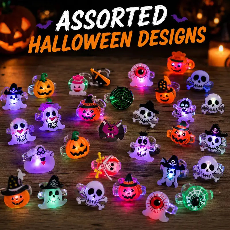Glow Flashing LED Halloween Rings with LED Lights, Child Festive Party Favors, Halloween Goody Bag Basket Stuffers Fillers