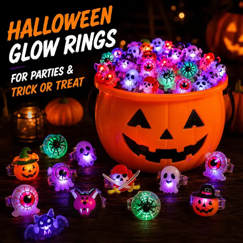 Glow Flashing LED Halloween Rings with LED Lights, Child Festive Party Favors, Halloween Goody Bag Basket Stuffers Fillers
