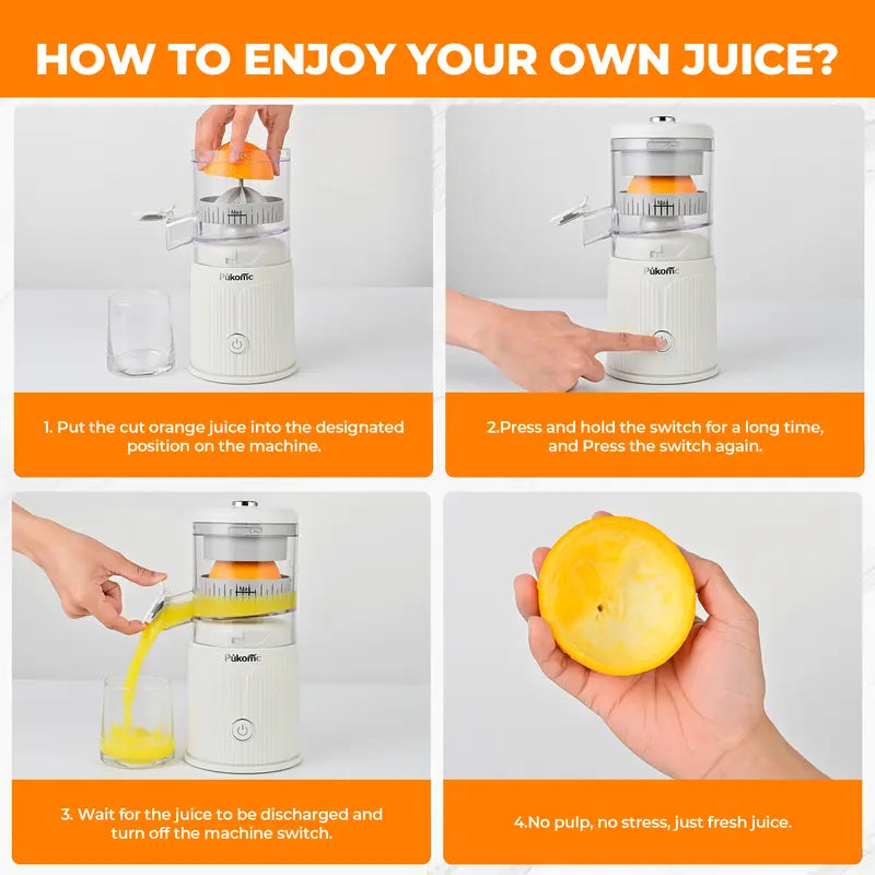 Pukomc Cordless Rechargeable Citrus Juicer - 10.6in Compact Automatic