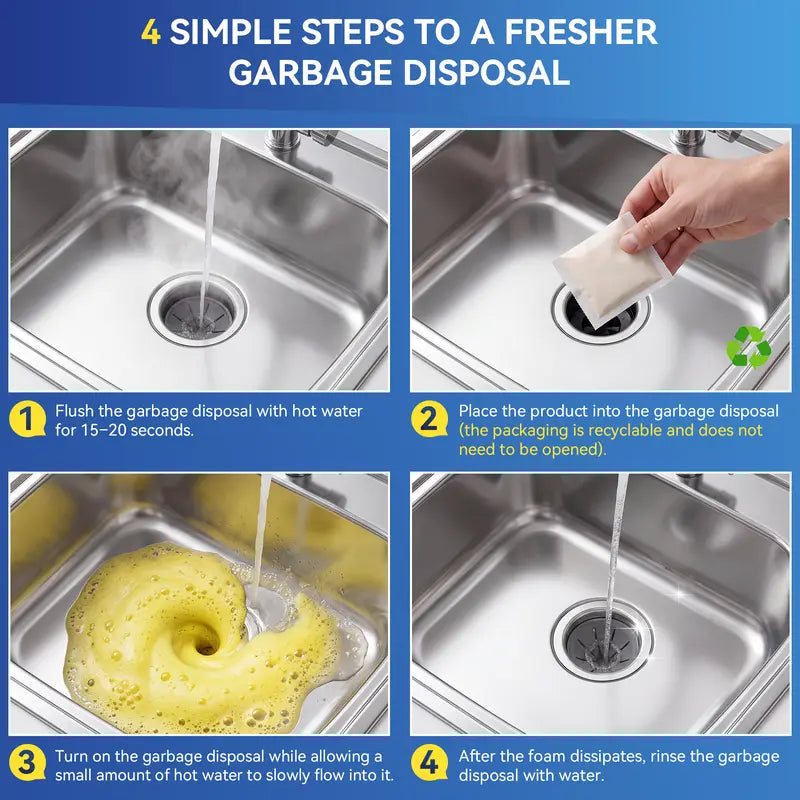 Garbage Disposal Cleaner Packets, Deep Cleaning & Descaling Pods for Kitchen Sinks, Remove Odor-Causing Residue & Keep Sink Fresh, 16 Count