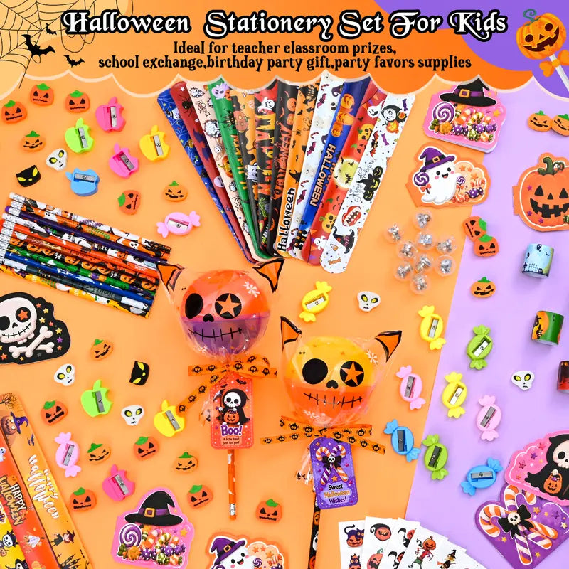 Unisex 24-Pack 2026 Upgraded Light-Up Giant Halloween Lollipop Stationery Kit with Cards, Halloween Party Favors for Kids, Classroom Exchange Gifts