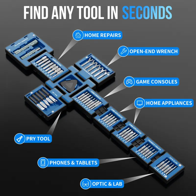 Magnetic Multipurpose Screwdriver Kit – Portable Repair Set with 2-in-1 Handle, Magnetic Bit Holder, Pin Adjuster, Wrenches, Pry Bars & Bits for Electronics, RC Cars & Drones