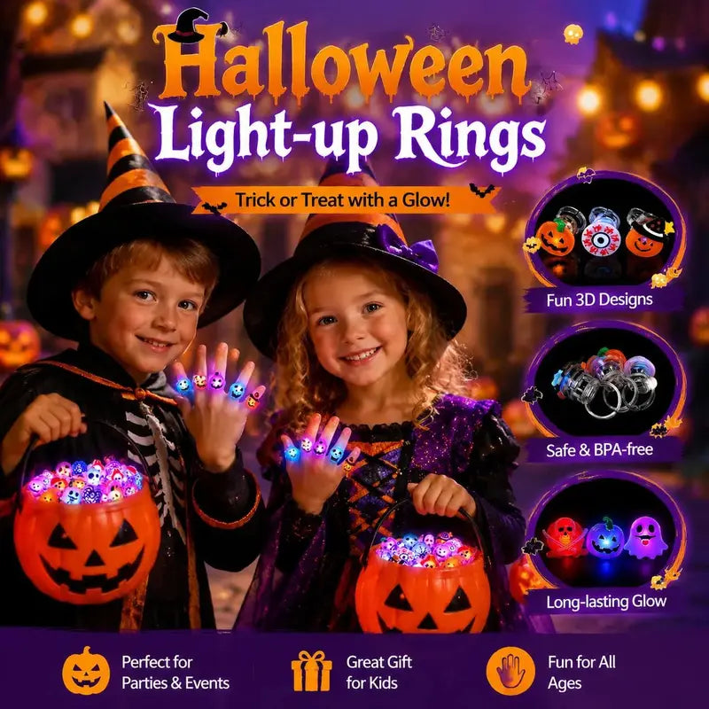 Glow Flashing LED Halloween Rings with LED Lights, Child Festive Party Favors, Halloween Goody Bag Basket Stuffers Fillers
