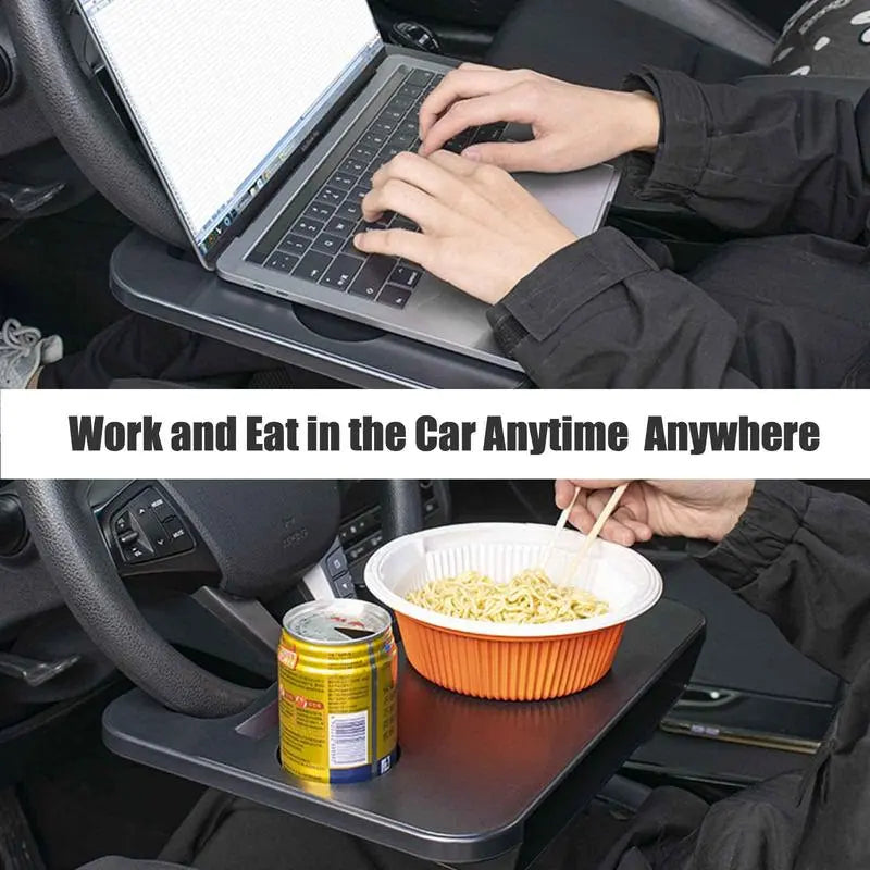 Double-use Steering Wheel Tray Car Food Trays for Eating with Drinks Holder Pad Laptop Multipurpose Travel Accessories Fits Wheels