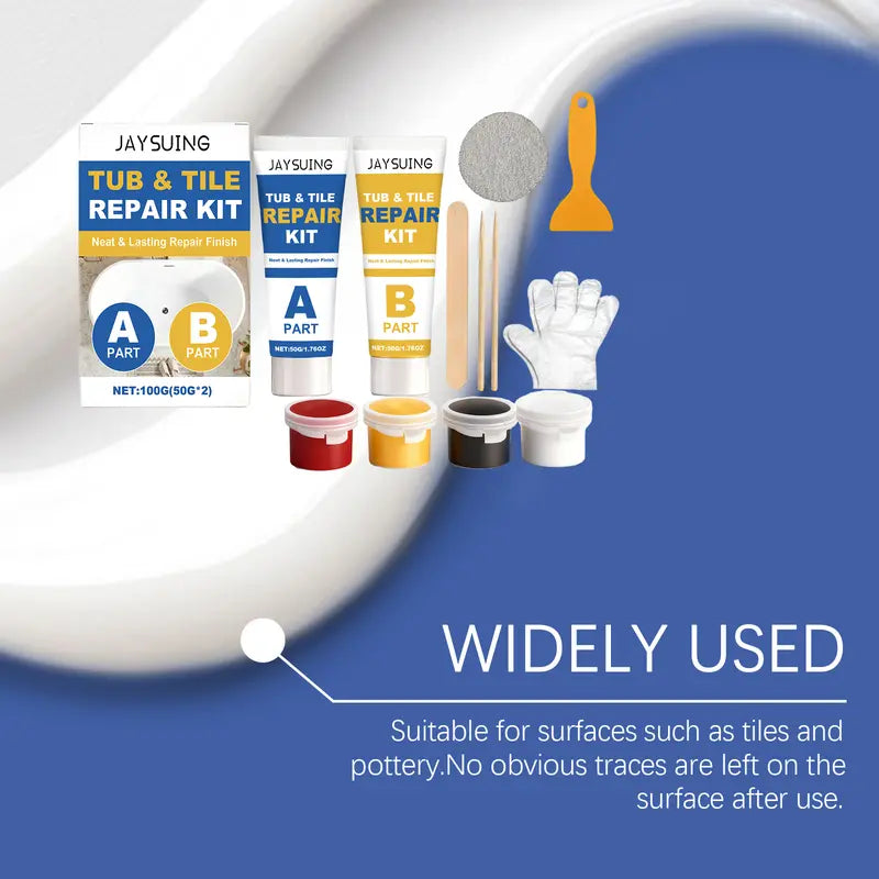 JAYSUING Epoxy Resin Bathtub & Tile Repair Kit, White Ceramic Crack & Chip Filler