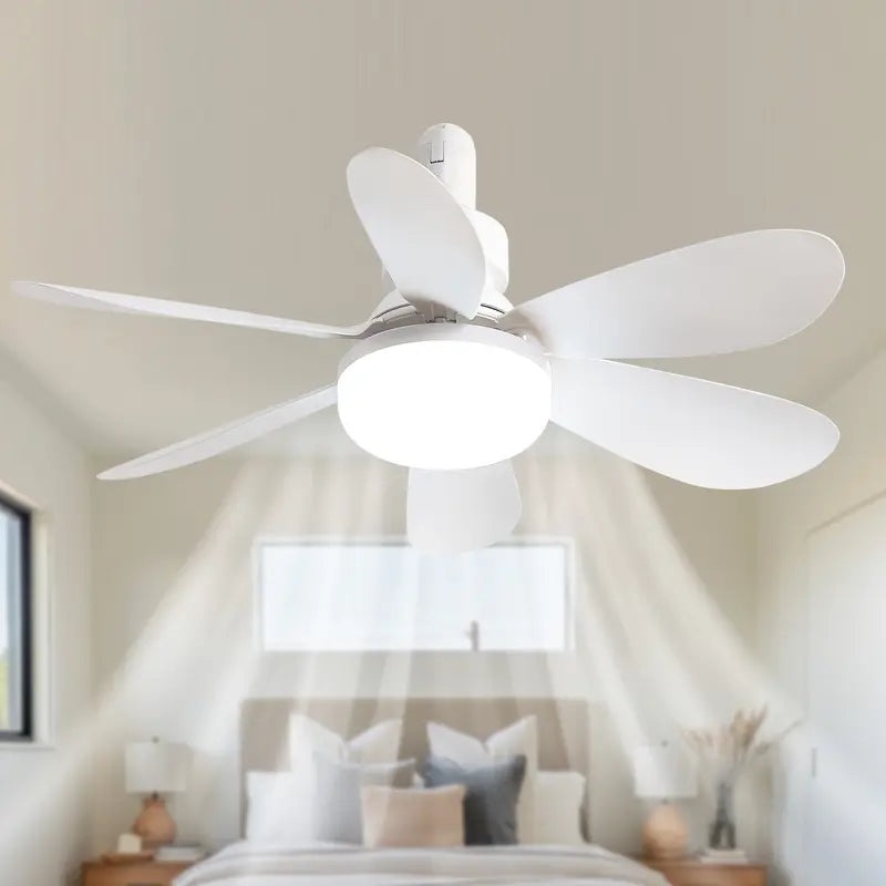 Aobtkel 20" Screw-In Ceiling Fan with Light – Remote Control, Quiet DC Motor, Dimmable LED, 6 Blades, White
