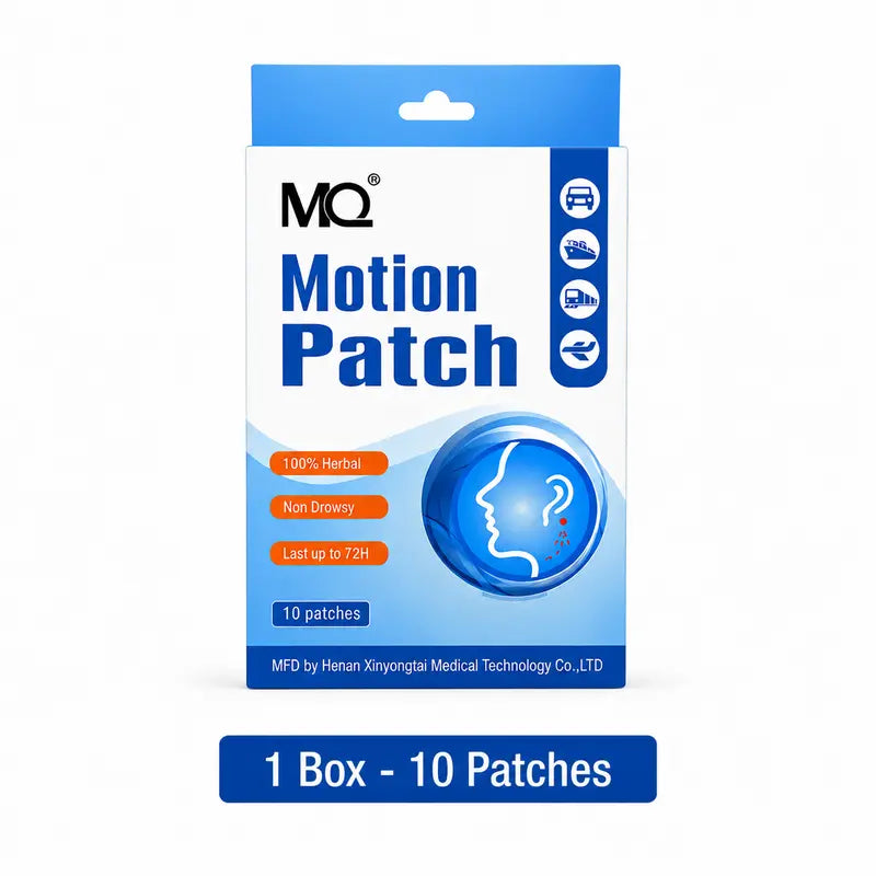 MQ Non-Drowsy Herbal Motion Sickness Relief Patches, 10 Pieces Behind-Ears Self-Adhesive Plasters, 72H Long-Lasting Soothing Heat Packs, Car & Travel Relief Essentials for Alternative Herbal Medication