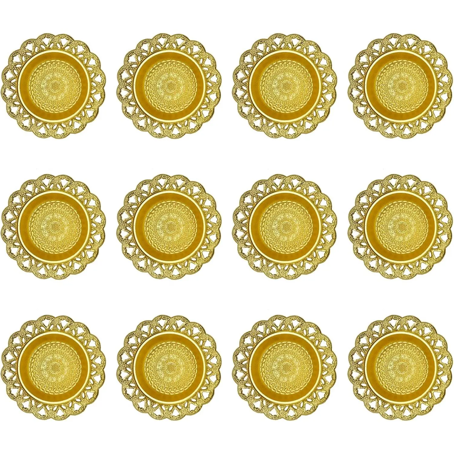 Golden Metal Diwali Diya Set 12PCS - Reusable Oil Lamps for Puja, Indian Wedding, Housewarming & Home Temple Decor