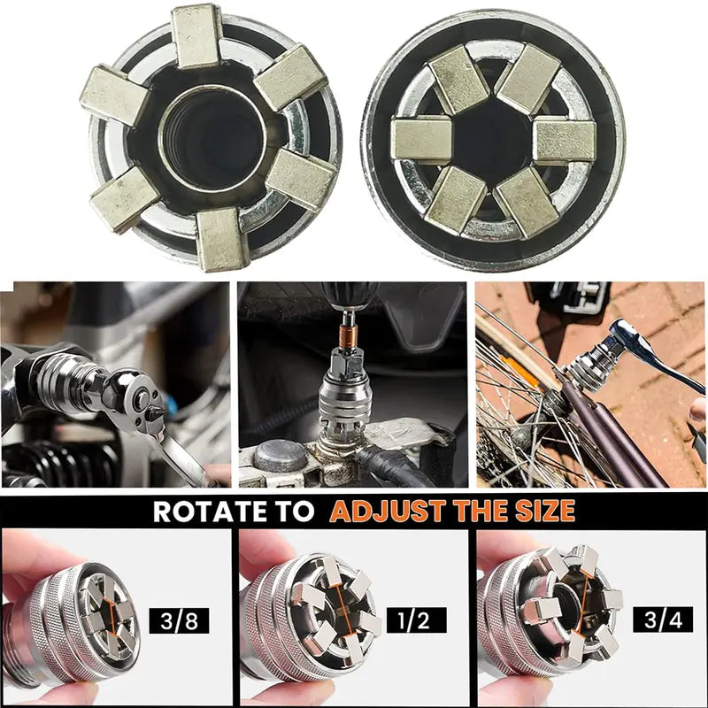 2-Piece Universal Socket Wrench Set with Adjustable Ratchet Adapter (3/8"-3/4")