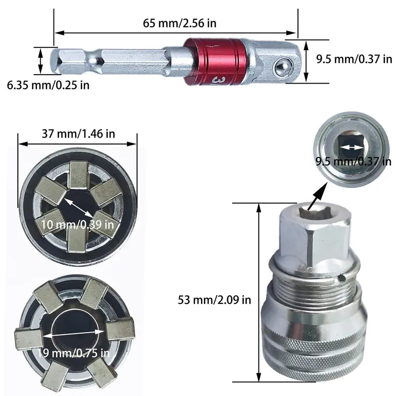 2-Piece Universal Socket Wrench Set with Adjustable Ratchet Adapter (3/8"-3/4")
