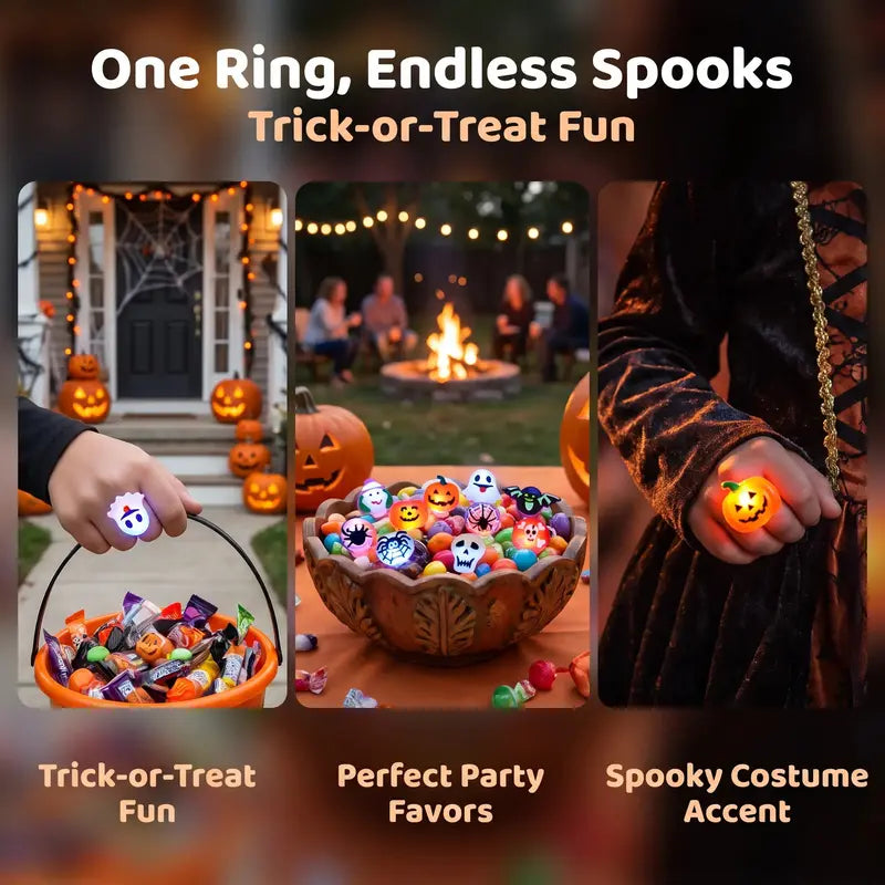 Glow Flashing LED Halloween Rings with LED Lights, Child Festive Party Favors, Halloween Goody Bag Basket Stuffers Fillers