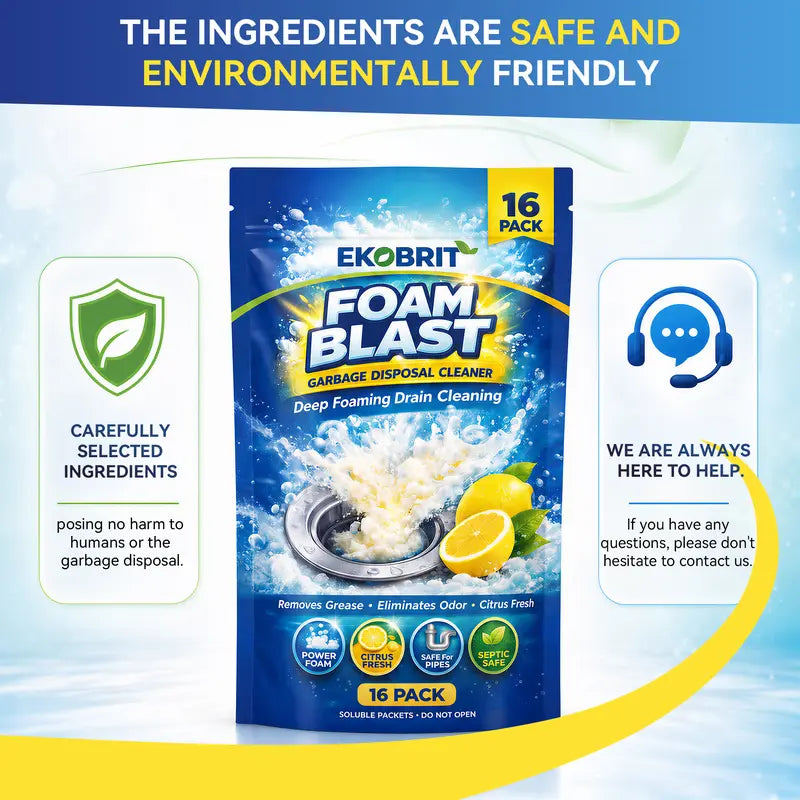 Garbage Disposal Cleaner Packets, Deep Cleaning & Descaling Pods for Kitchen Sinks, Remove Odor-Causing Residue & Keep Sink Fresh, 16 Count