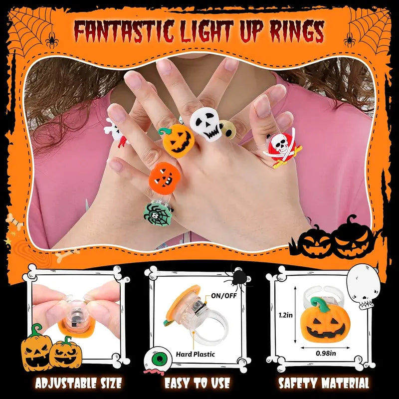 Glow Flashing LED Halloween Rings with LED Lights, Child Festive Party Favors, Halloween Goody Bag Basket Stuffers Fillers