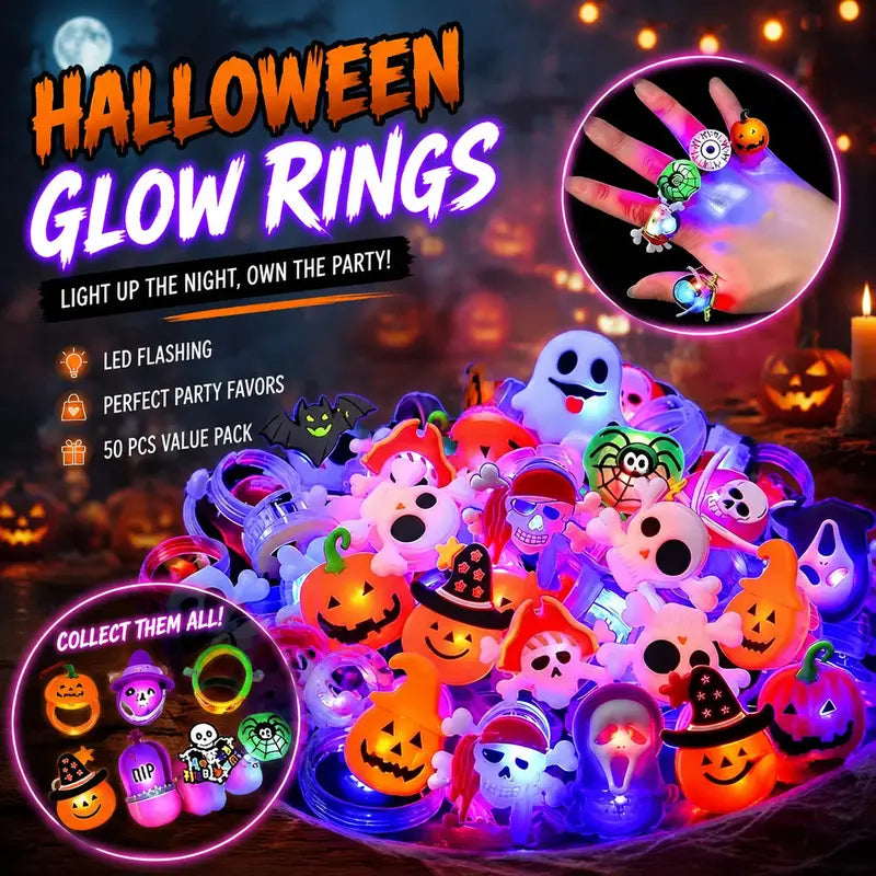 Glow Flashing LED Halloween Rings with LED Lights, Child Festive Party Favors, Halloween Goody Bag Basket Stuffers Fillers
