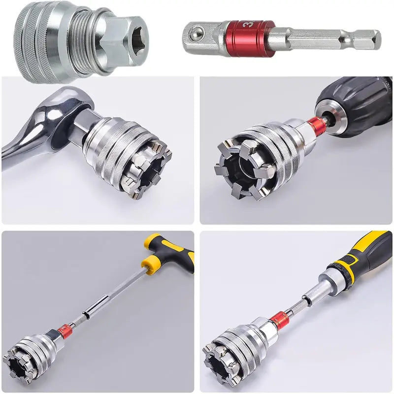 2-Piece Universal Socket Wrench Set with Adjustable Ratchet Adapter (3/8"-3/4")