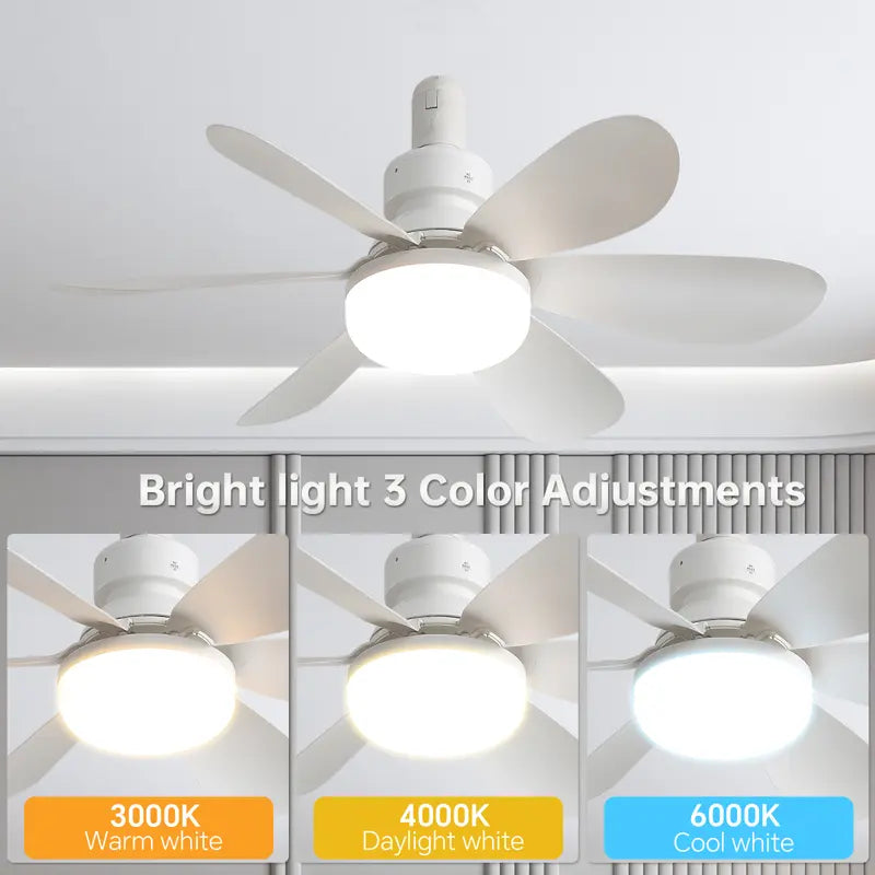 Aobtkel 20" Screw-In Ceiling Fan with Light – Remote Control, Quiet DC Motor, Dimmable LED, 6 Blades, White