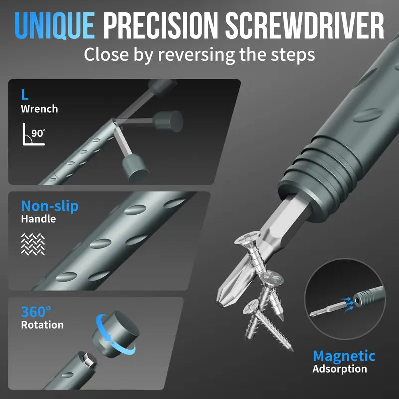 Magnetic Multipurpose Screwdriver Kit – Portable Repair Set with 2-in-1 Handle, Magnetic Bit Holder, Pin Adjuster, Wrenches, Pry Bars & Bits for Electronics, RC Cars & Drones