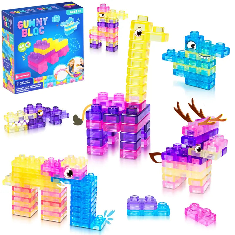 JOYSPOT Jelly Blocks, Squishy Multi-color Stacking Building Blocks Toy, Non-toxic Sensory Play Back to School, Safe Squeezable & Stretchable Stress-Relief, Jelly Blocks for Kids Early Learning Preschool STEM ADHD-Relief Creative Construction Bath Toy