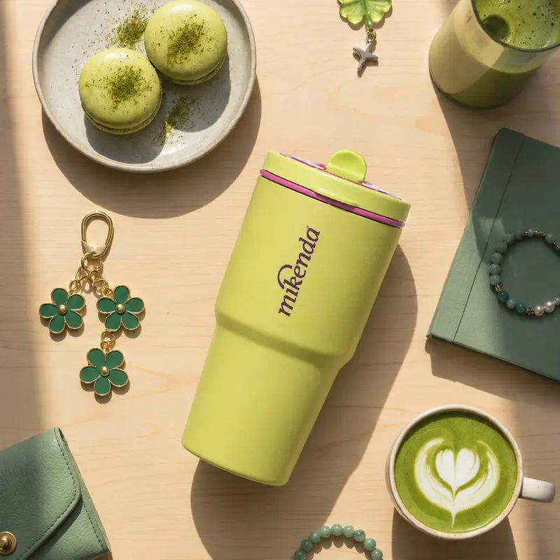 1PC Hidden Carry Handle Insulated Coffee Tumbler with Straw, Insulated Flask, Stainless Steel Vacuum Travel Mug with Lid, Portable Leak Resistant Cup, Car Cup Holder Friendly, for Women, Office School Outdoor Daily Use, Birthday Holiday Gift
