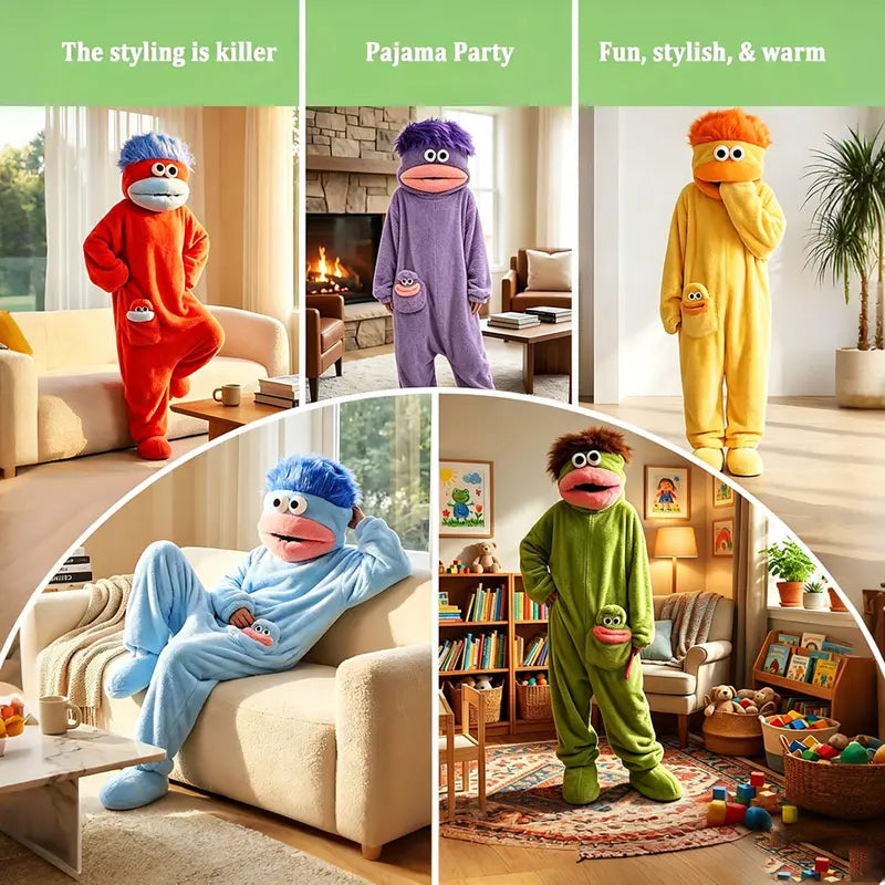 Msrlassn Funny Monster Wearable Blanket Hoodie Adult Onesie – Oversized Soft Fleece Unisex Hooded Loungewear