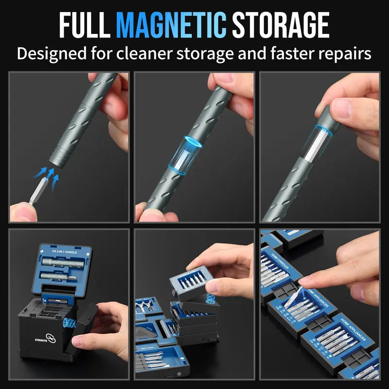 Magnetic Multipurpose Screwdriver Kit – Portable Repair Set with 2-in-1 Handle, Magnetic Bit Holder, Pin Adjuster, Wrenches, Pry Bars & Bits for Electronics, RC Cars & Drones