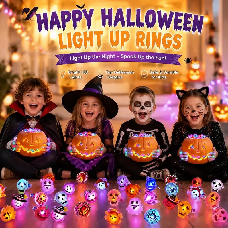 Glow Flashing LED Halloween Rings with LED Lights, Child Festive Party Favors, Halloween Goody Bag Basket Stuffers Fillers
